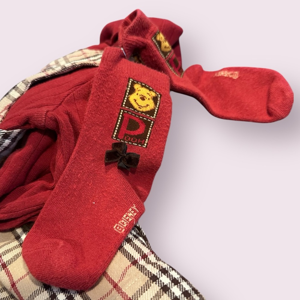 Toddler Vintage Disney Store Winnie The Pooh Plaid Dress with Socks 18-24 Months - Picture 10 of 12